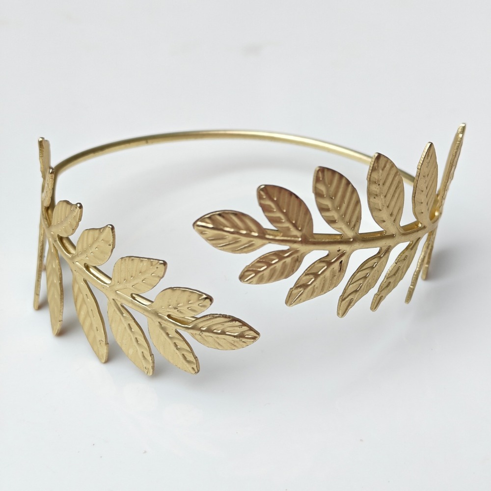 Gold Leaf Branch Upper Arm Open Cuff Bicep Bracelet Grecian Roman Style Armlet